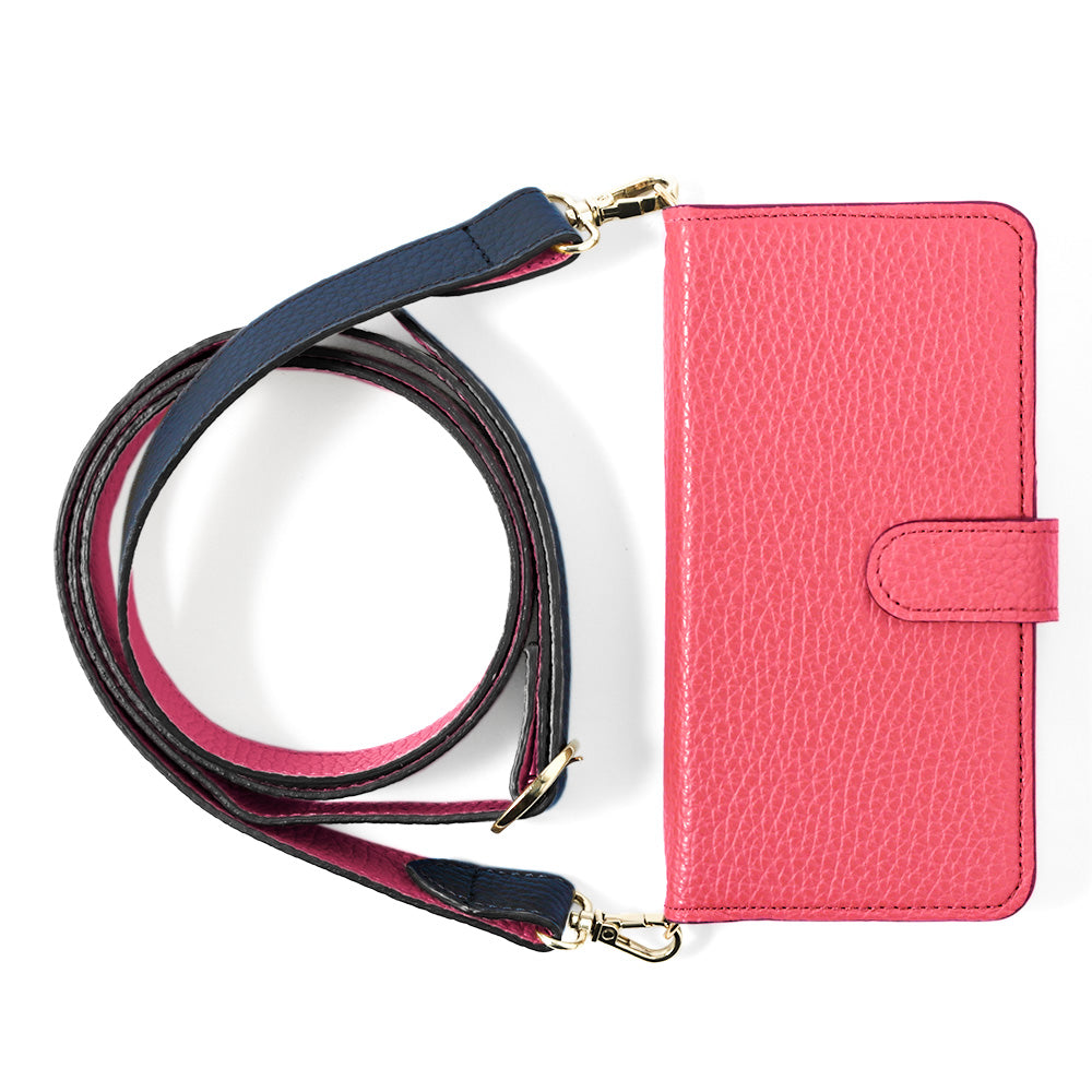 Genuine leather 32 colors Italian shrink leather bicolor wide shoulder strap included notebook-style case (with belt)