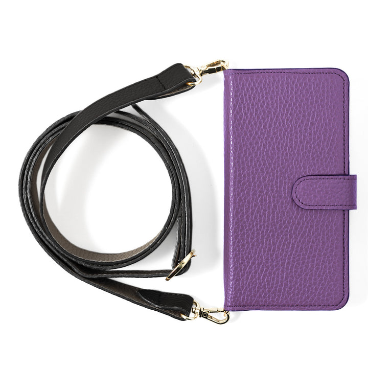 Genuine leather 32 colors Italian shrink leather bicolor wide shoulder strap included notebook-style case (with belt)