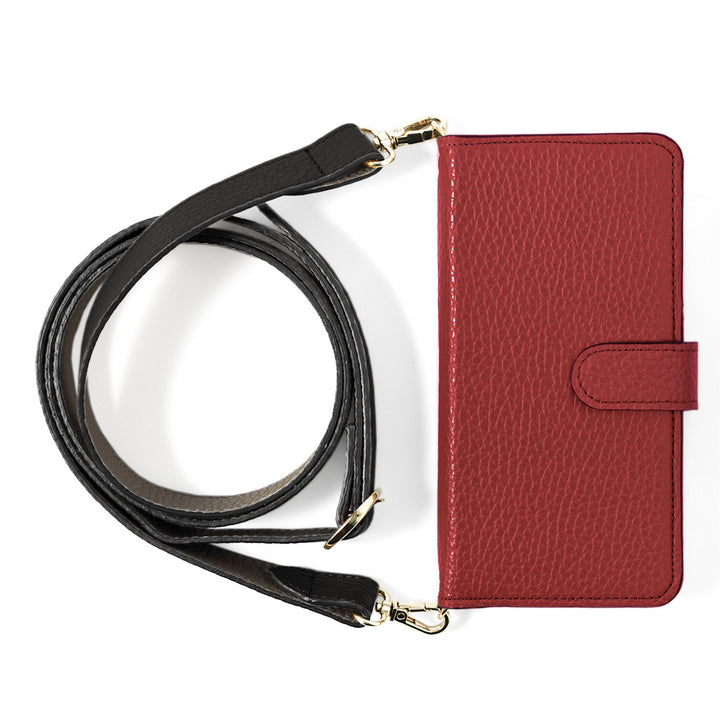 Genuine leather 32 colors Italian shrink leather bicolor wide shoulder strap included notebook-style case (with belt)
