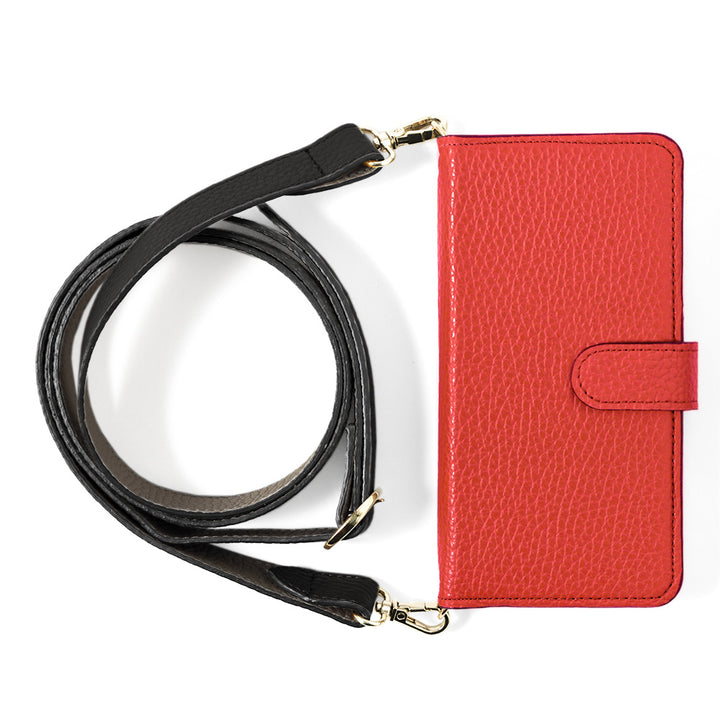 Genuine leather 32 colors Italian shrink leather bicolor wide shoulder strap included notebook-style case (with belt)