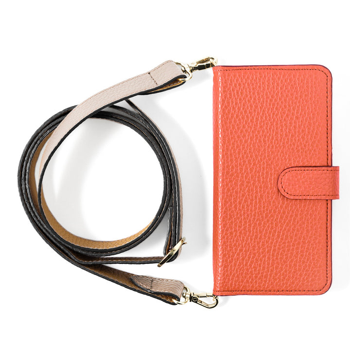 Genuine leather 32 colors Italian shrink leather bicolor wide shoulder strap included notebook-style case (with belt)