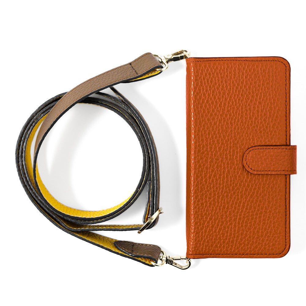 Genuine leather 32 colors Italian shrink leather bicolor wide shoulder strap included notebook-style case (with belt)