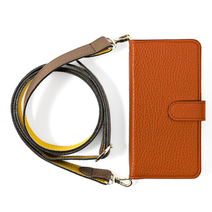 Genuine leather 32 colors Italian shrink leather bicolor wide shoulder strap included notebook-style case (with belt)