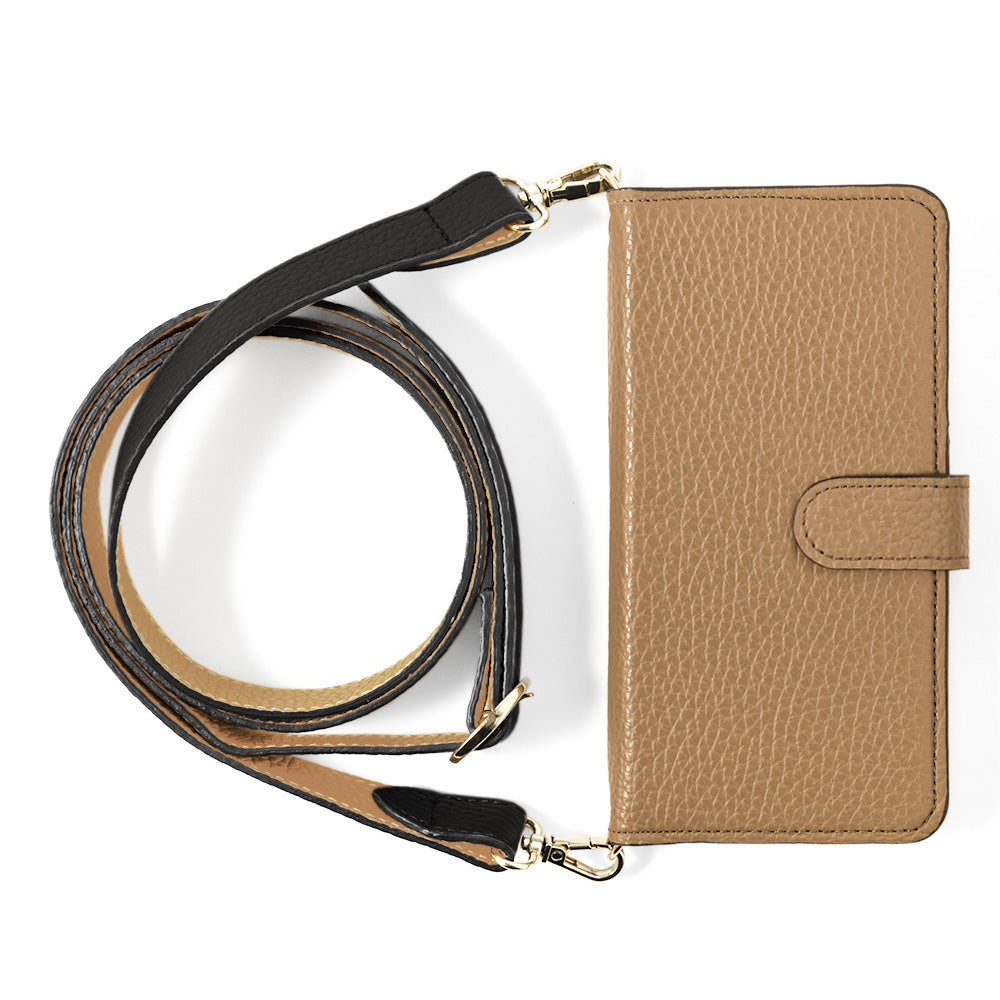 Genuine leather 32 colors Italian shrink leather bicolor wide shoulder strap included notebook-style case (with belt)