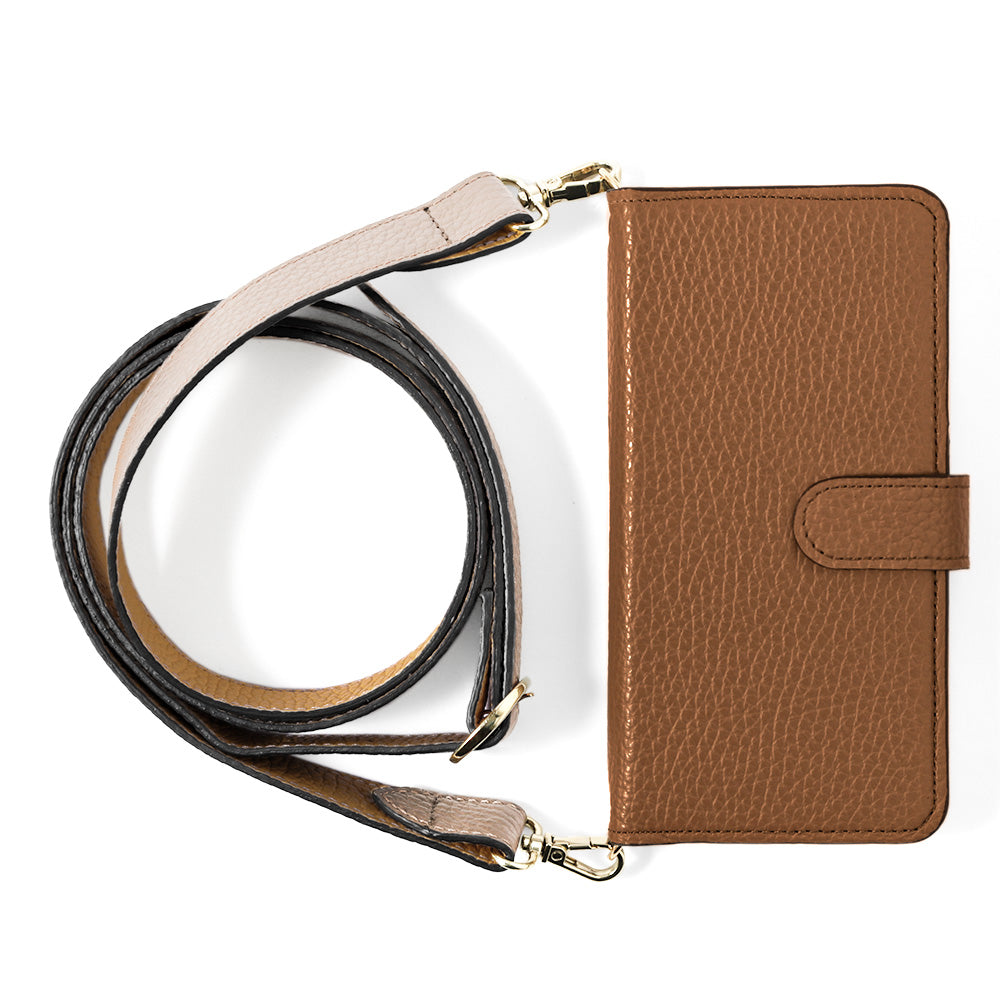 Genuine leather 32 colors Italian shrink leather bicolor wide shoulder strap included notebook-style case (with belt)