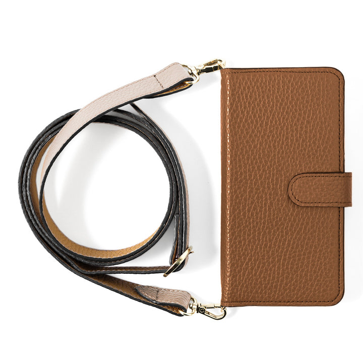 Genuine leather 32 colors Italian shrink leather bicolor wide shoulder strap included notebook-style case (with belt)