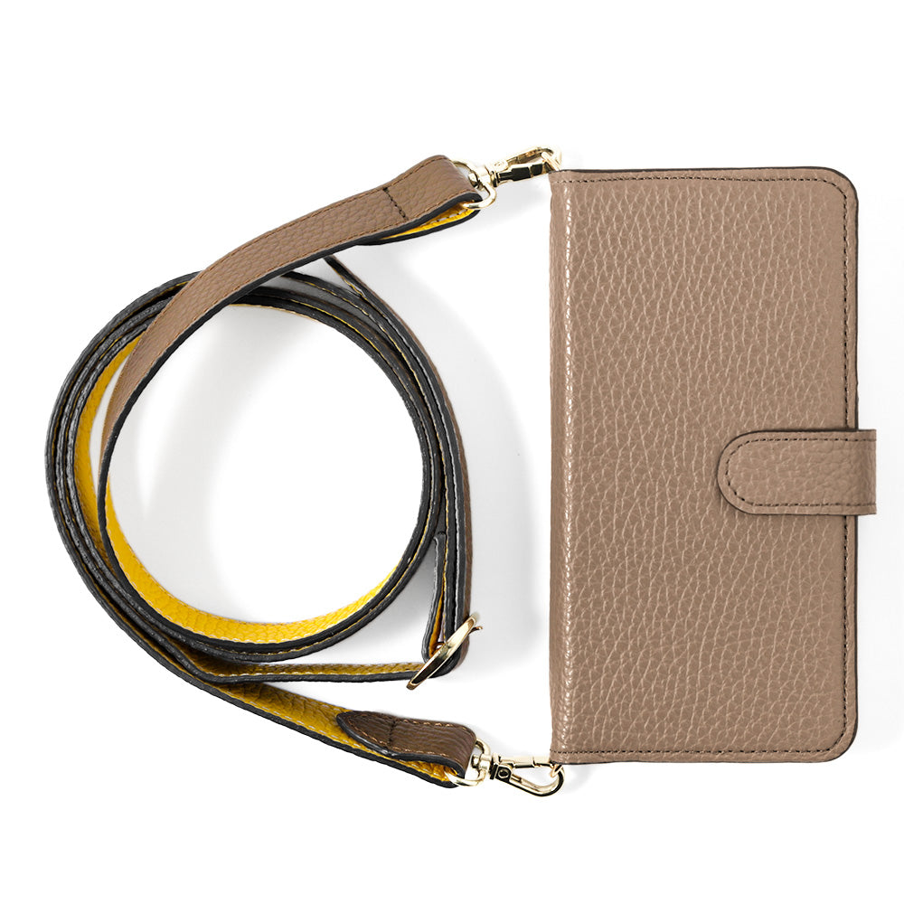 Genuine leather 32 colors Italian shrink leather bicolor wide shoulder strap included notebook-style case (with belt)