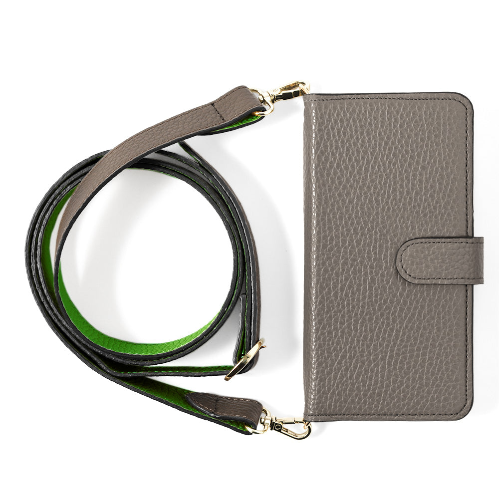 Genuine leather 32 colors Italian shrink leather bicolor wide shoulder strap included notebook-style case (with belt)