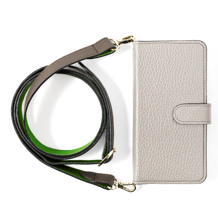 Genuine leather 32 colors Italian shrink leather bicolor wide shoulder strap included notebook-style case (with belt)