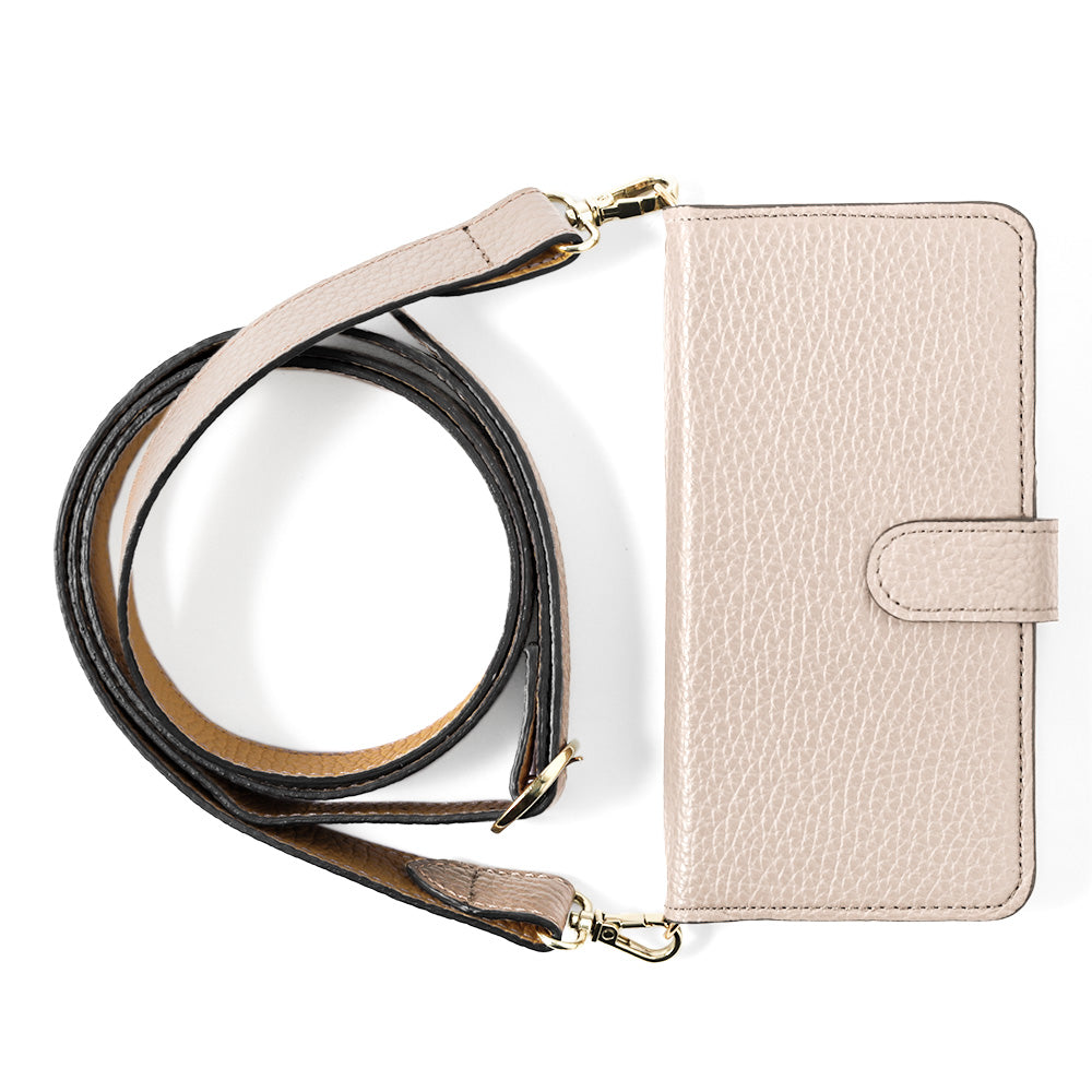 Genuine leather 32 colors Italian shrink leather bicolor wide shoulder strap included notebook-style case (with belt)