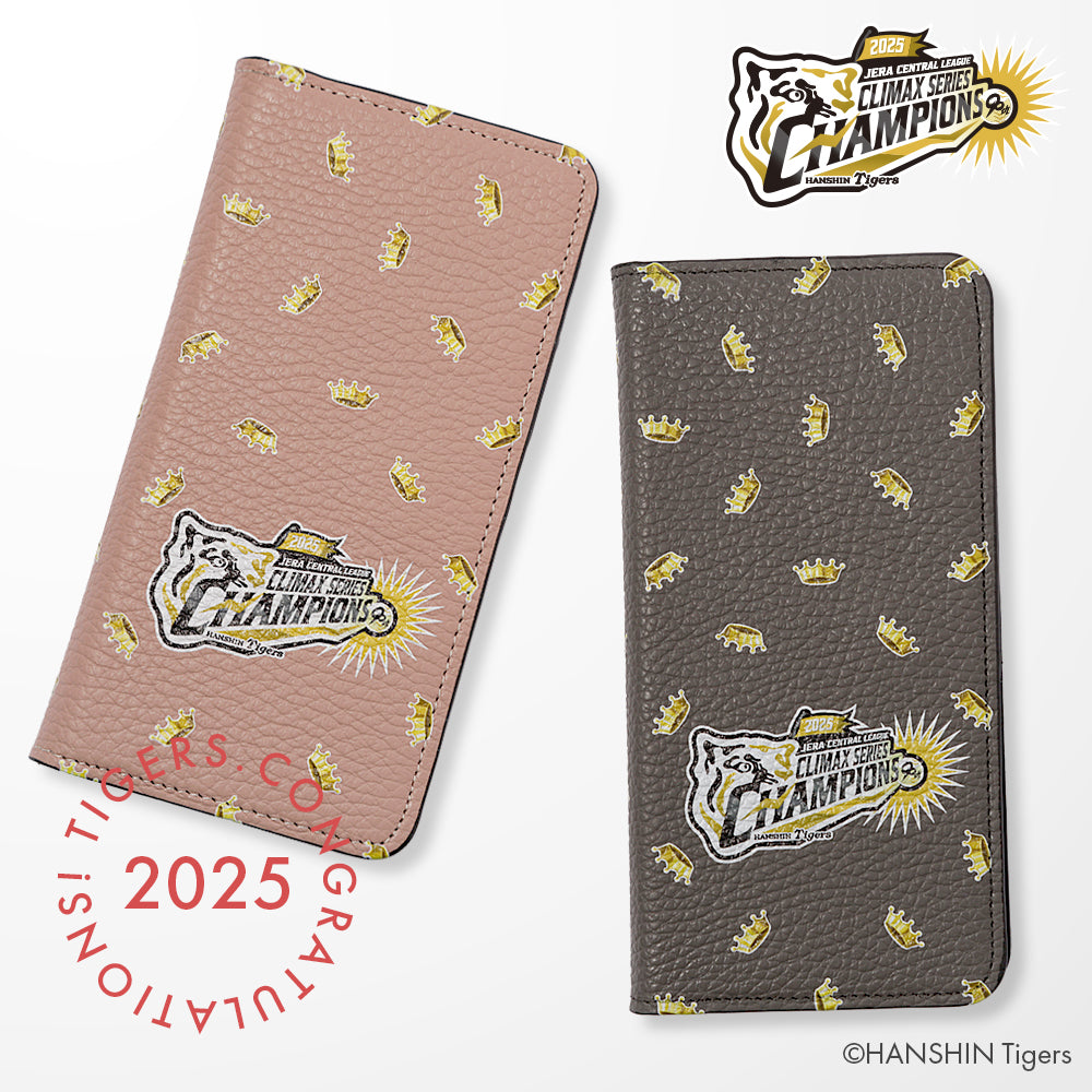 [Limited Time] Hanshin Tigers × COVERARY 2025CS Championship Logo All-over Pattern Genuine Leather 32 Colors Italian Shrink Leather Notebook-style Case
