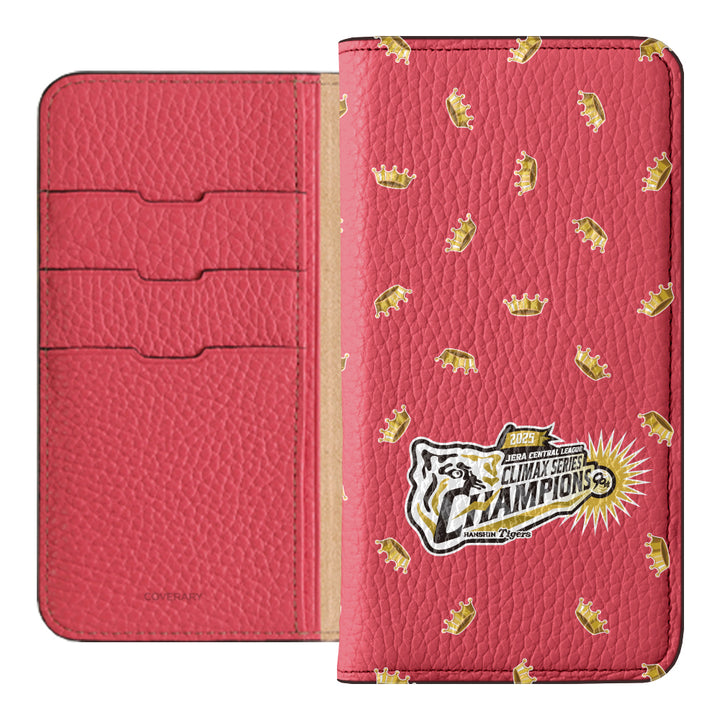 [Limited Time] Hanshin Tigers × COVERARY 2025CS Championship Logo All-over Pattern Genuine Leather 32 Colors Italian Shrink Leather Notebook-style Case