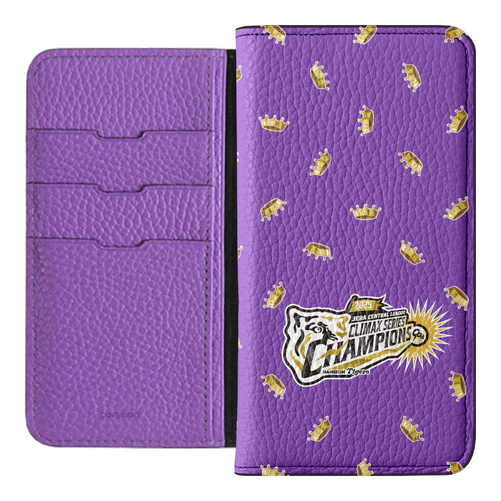 [Limited Time] Hanshin Tigers × COVERARY 2025CS Championship Logo All-over Pattern Genuine Leather 32 Colors Italian Shrink Leather Notebook-style Case