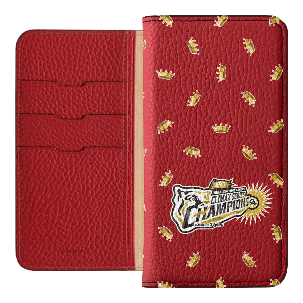 [Limited Time] Hanshin Tigers × COVERARY 2025CS Championship Logo All-over Pattern Genuine Leather 32 Colors Italian Shrink Leather Notebook-style Case