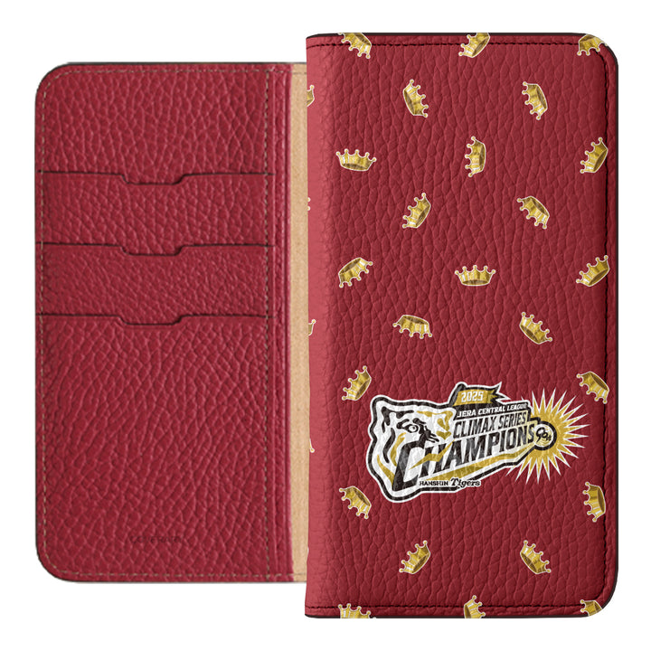 [Limited Time] Hanshin Tigers × COVERARY 2025CS Championship Logo All-over Pattern Genuine Leather 32 Colors Italian Shrink Leather Notebook-style Case