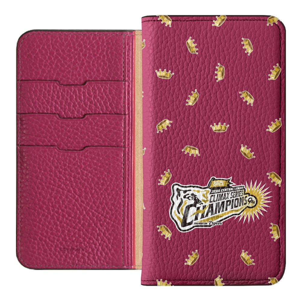 [Limited Time] Hanshin Tigers × COVERARY 2025CS Championship Logo All-over Pattern Genuine Leather 32 Colors Italian Shrink Leather Notebook-style Case
