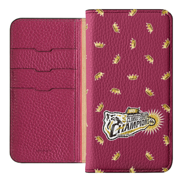 [Limited Time] Hanshin Tigers × COVERARY 2025CS Championship Logo All-over Pattern Genuine Leather 32 Colors Italian Shrink Leather Notebook-style Case