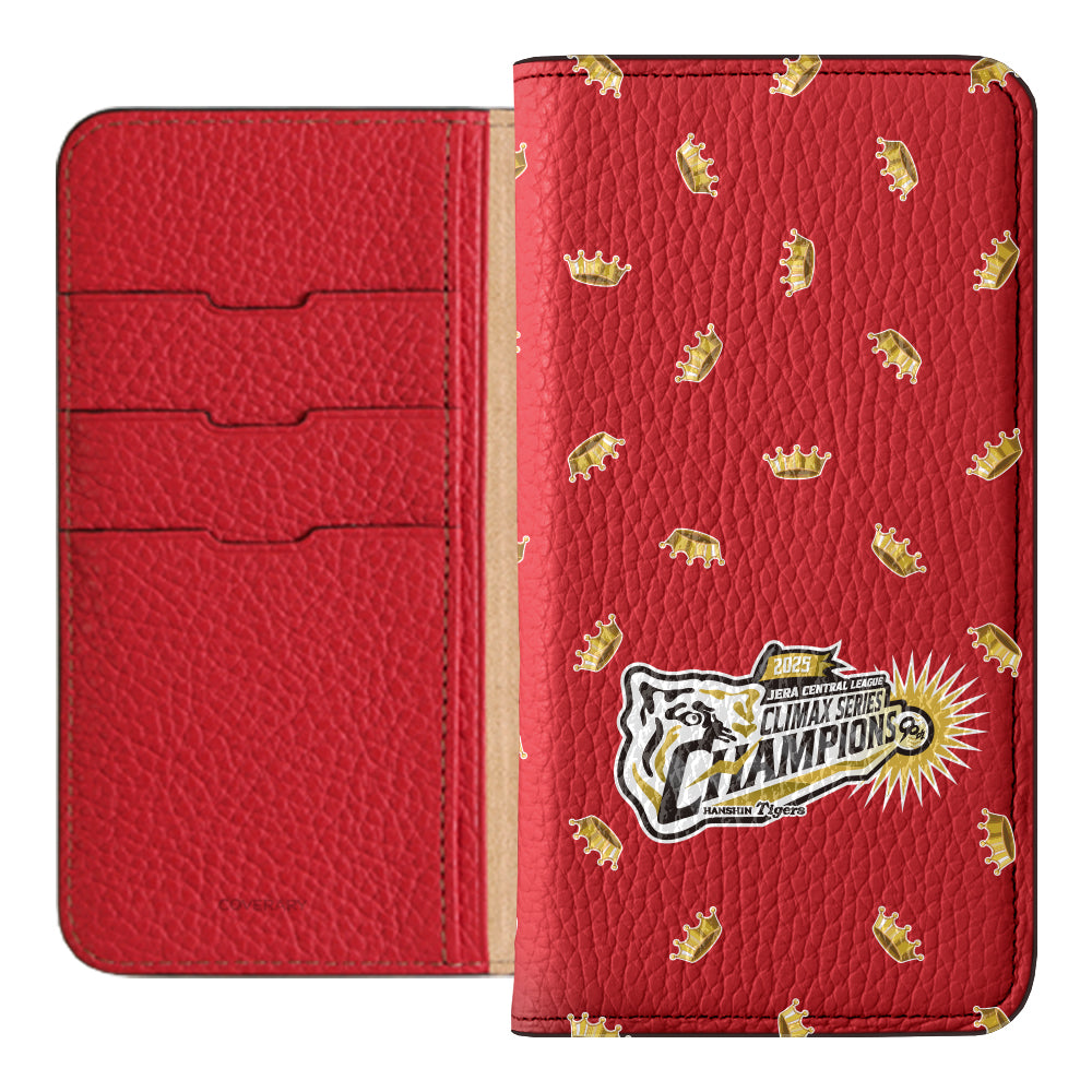 [Limited Time] Hanshin Tigers × COVERARY 2025CS Championship Logo All-over Pattern Genuine Leather 32 Colors Italian Shrink Leather Notebook-style Case