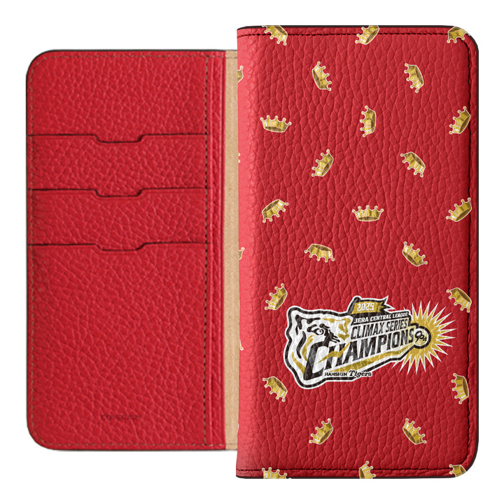 [Limited Time] Hanshin Tigers × COVERARY 2025CS Championship Logo All-over Pattern Genuine Leather 32 Colors Italian Shrink Leather Notebook-style Case