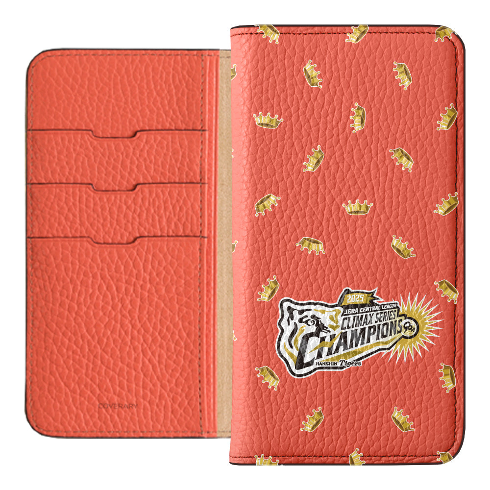 [Limited Time] Hanshin Tigers × COVERARY 2025CS Championship Logo All-over Pattern Genuine Leather 32 Colors Italian Shrink Leather Notebook-style Case