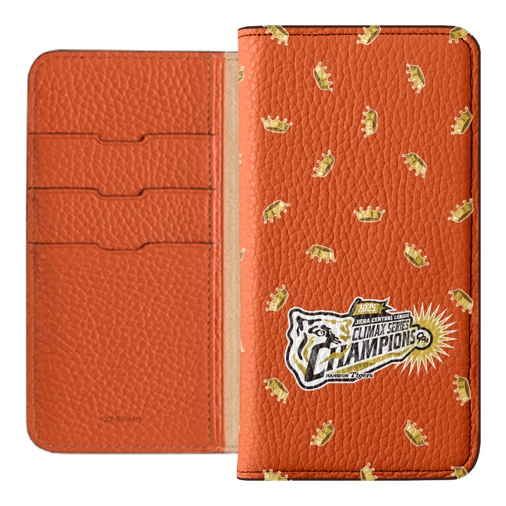 [Limited Time] Hanshin Tigers × COVERARY 2025CS Championship Logo All-over Pattern Genuine Leather 32 Colors Italian Shrink Leather Notebook-style Case