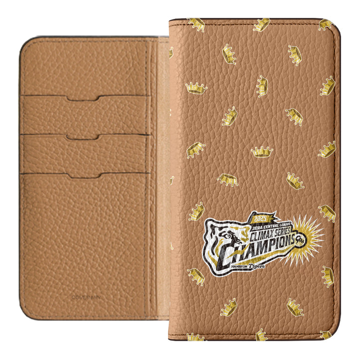 [Limited Time] Hanshin Tigers × COVERARY 2025CS Championship Logo All-over Pattern Genuine Leather 32 Colors Italian Shrink Leather Notebook-style Case