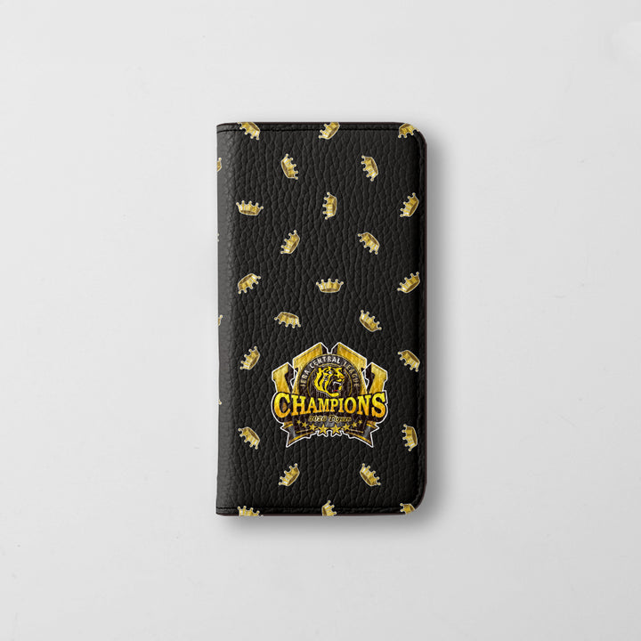 【期間限定】阪神タイガース × COVERARY 2026リーグ優勝ロゴ 総柄 本革 32色 イタリアンシュリンクレザー 手帳型ケース