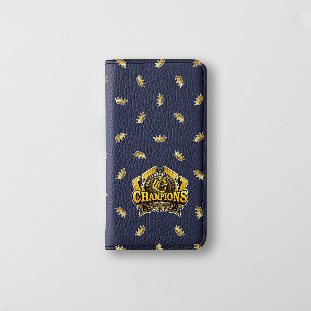 【期間限定】阪神タイガース × COVERARY 2026リーグ優勝ロゴ 総柄 本革 32色 イタリアンシュリンクレザー 手帳型ケース