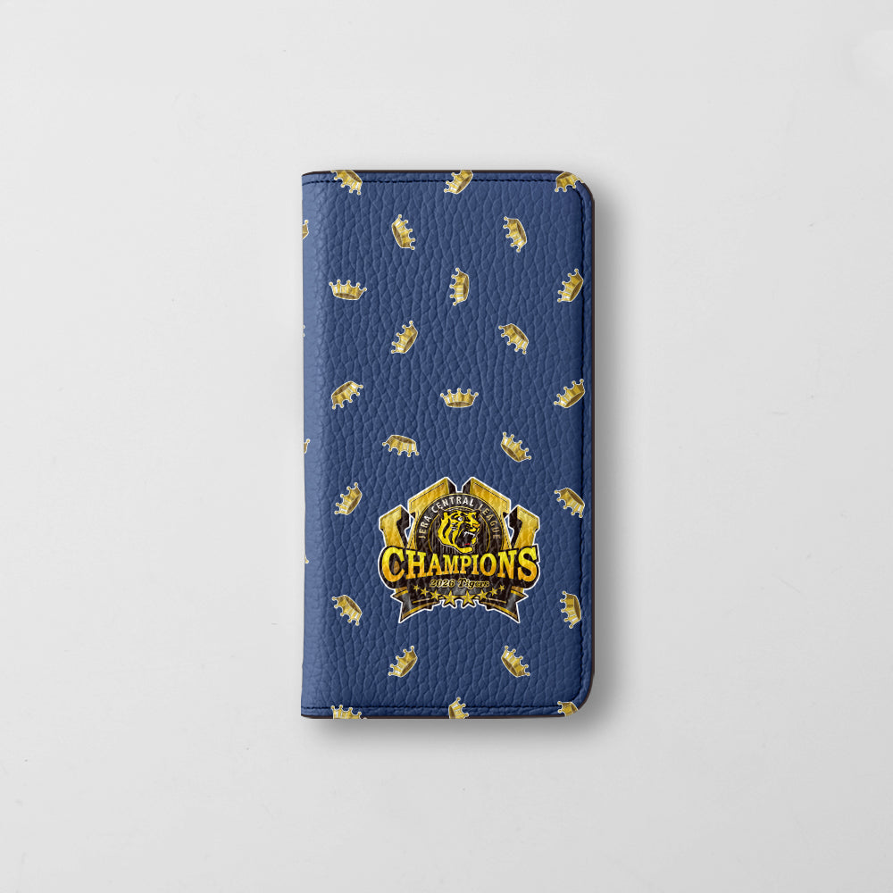 【期間限定】阪神タイガース × COVERARY 2026リーグ優勝ロゴ 総柄 本革 32色 イタリアンシュリンクレザー 手帳型ケース
