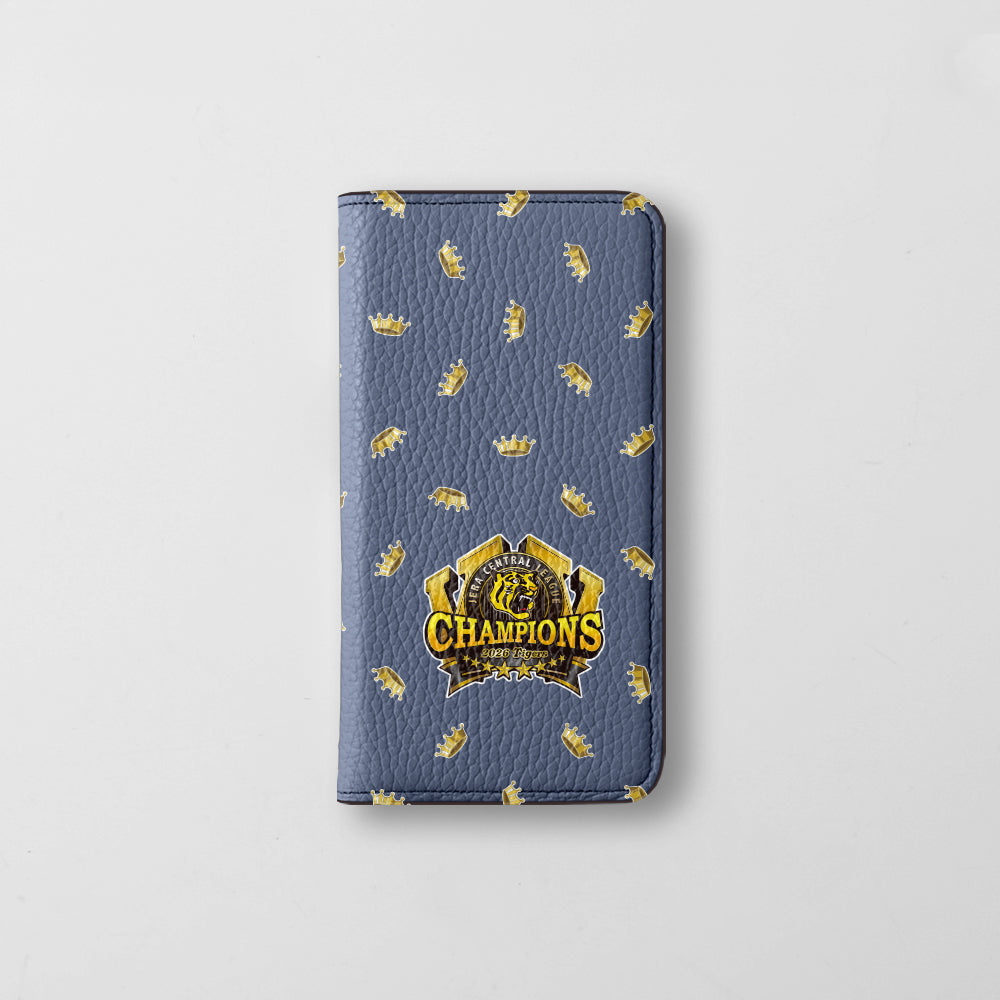【期間限定】阪神タイガース × COVERARY 2026リーグ優勝ロゴ 総柄 本革 32色 イタリアンシュリンクレザー 手帳型ケース