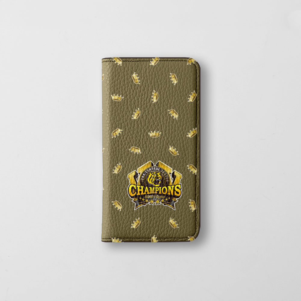 【期間限定】阪神タイガース × COVERARY 2026リーグ優勝ロゴ 総柄 本革 32色 イタリアンシュリンクレザー 手帳型ケース