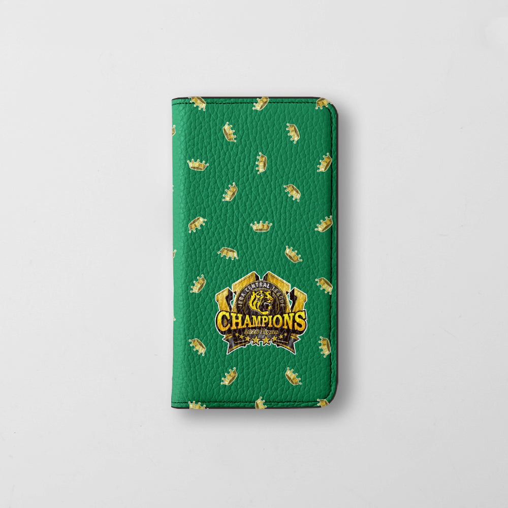 【期間限定】阪神タイガース × COVERARY 2026リーグ優勝ロゴ 総柄 本革 32色 イタリアンシュリンクレザー 手帳型ケース