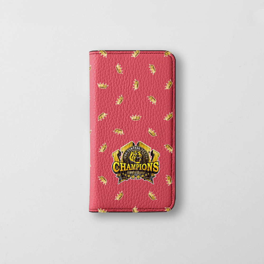 【期間限定】阪神タイガース × COVERARY 2026リーグ優勝ロゴ 総柄 本革 32色 イタリアンシュリンクレザー 手帳型ケース