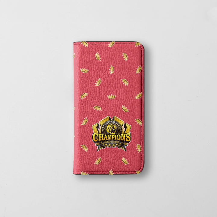 【期間限定】阪神タイガース × COVERARY 2026リーグ優勝ロゴ 総柄 本革 32色 イタリアンシュリンクレザー 手帳型ケース