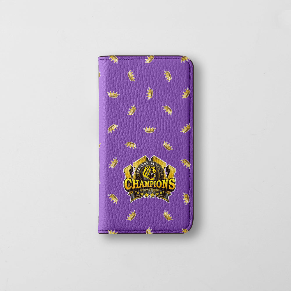 【期間限定】阪神タイガース × COVERARY 2026リーグ優勝ロゴ 総柄 本革 32色 イタリアンシュリンクレザー 手帳型ケース
