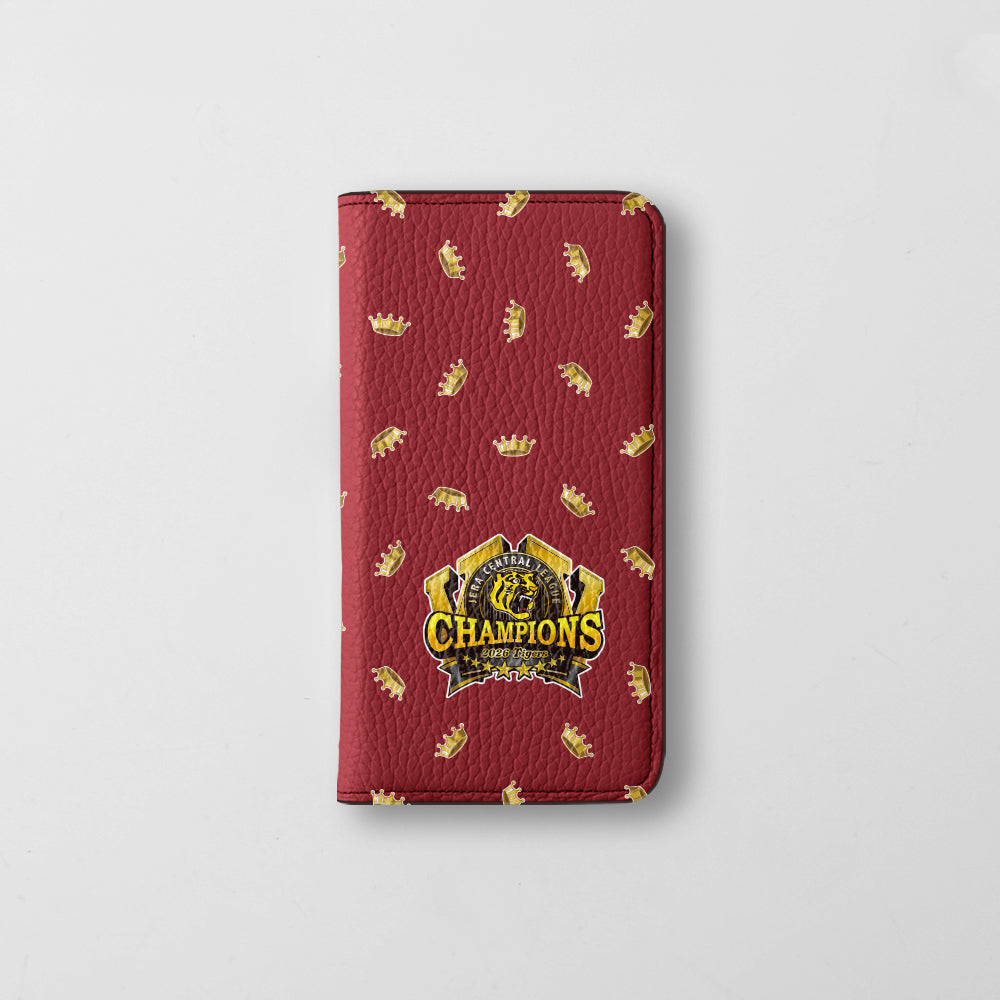 【期間限定】阪神タイガース × COVERARY 2026リーグ優勝ロゴ 総柄 本革 32色 イタリアンシュリンクレザー 手帳型ケース