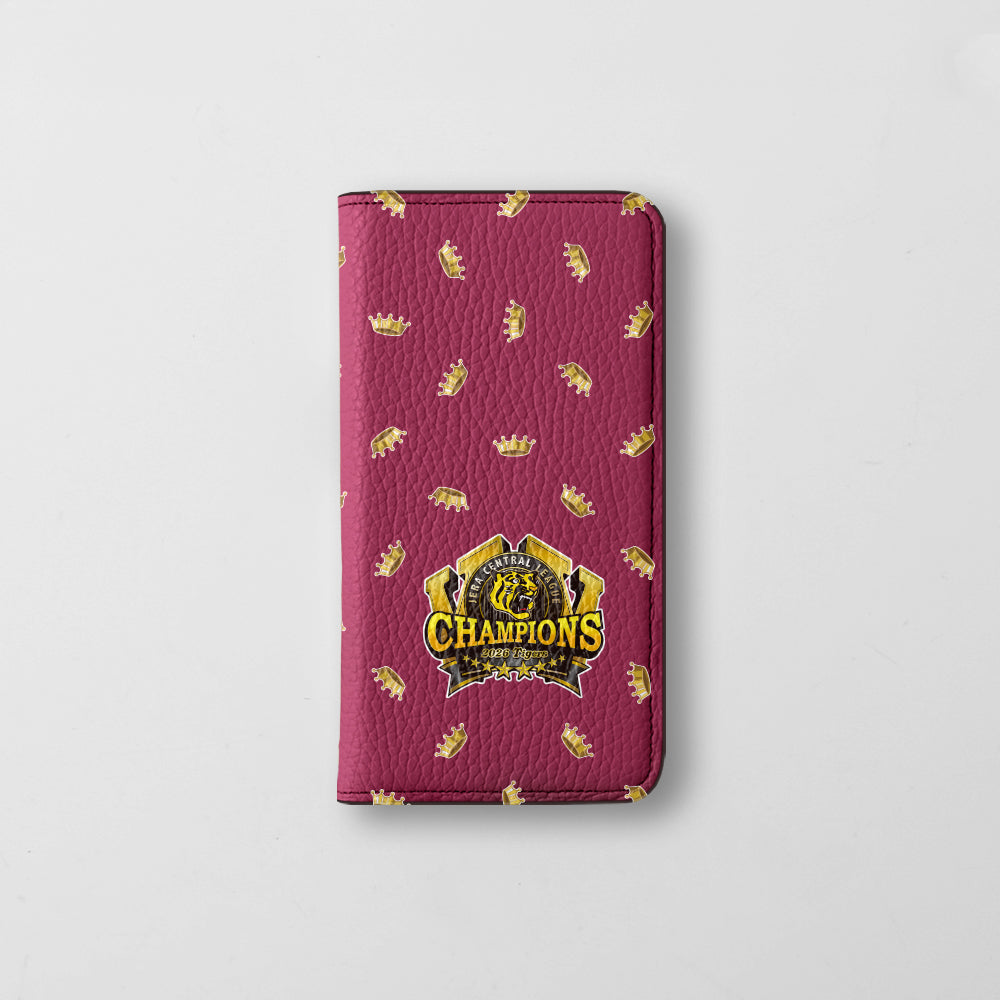 【期間限定】阪神タイガース × COVERARY 2026リーグ優勝ロゴ 総柄 本革 32色 イタリアンシュリンクレザー 手帳型ケース