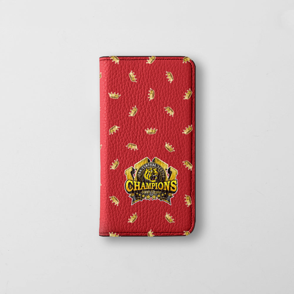 【期間限定】阪神タイガース × COVERARY 2026リーグ優勝ロゴ 総柄 本革 32色 イタリアンシュリンクレザー 手帳型ケース