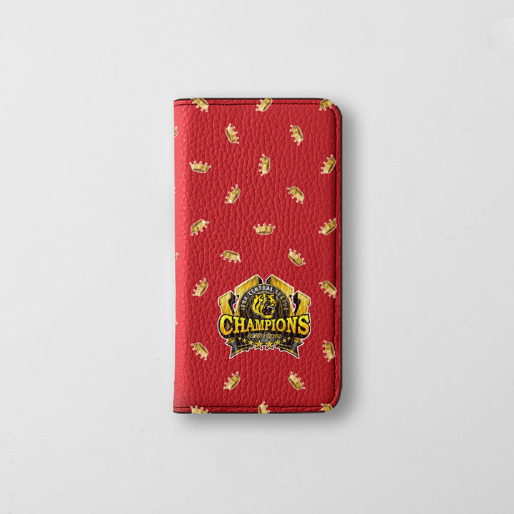 【期間限定】阪神タイガース × COVERARY 2026リーグ優勝ロゴ 総柄 本革 32色 イタリアンシュリンクレザー 手帳型ケース