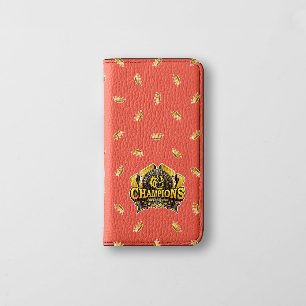 【期間限定】阪神タイガース × COVERARY 2026リーグ優勝ロゴ 総柄 本革 32色 イタリアンシュリンクレザー 手帳型ケース