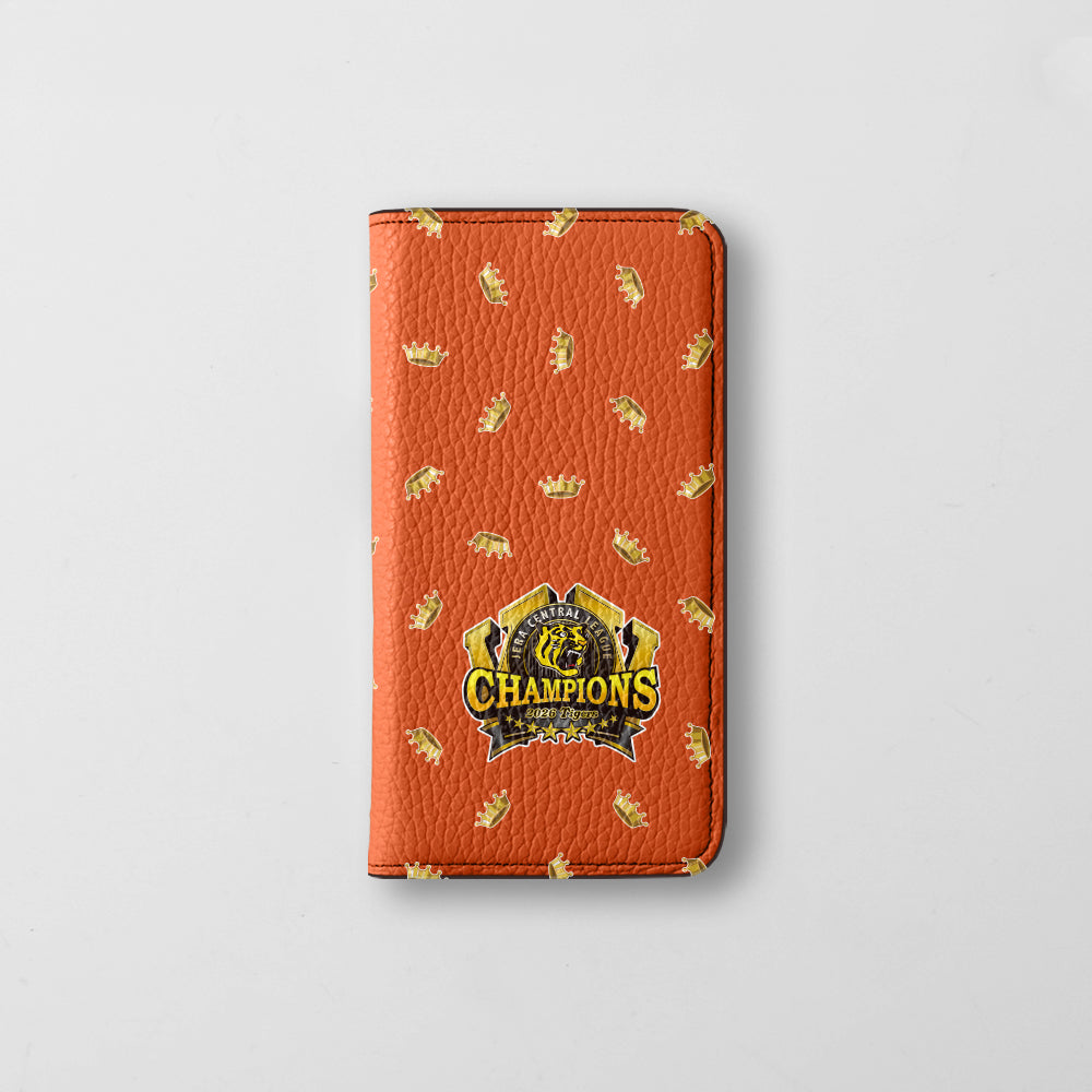 【期間限定】阪神タイガース × COVERARY 2026リーグ優勝ロゴ 総柄 本革 32色 イタリアンシュリンクレザー 手帳型ケース