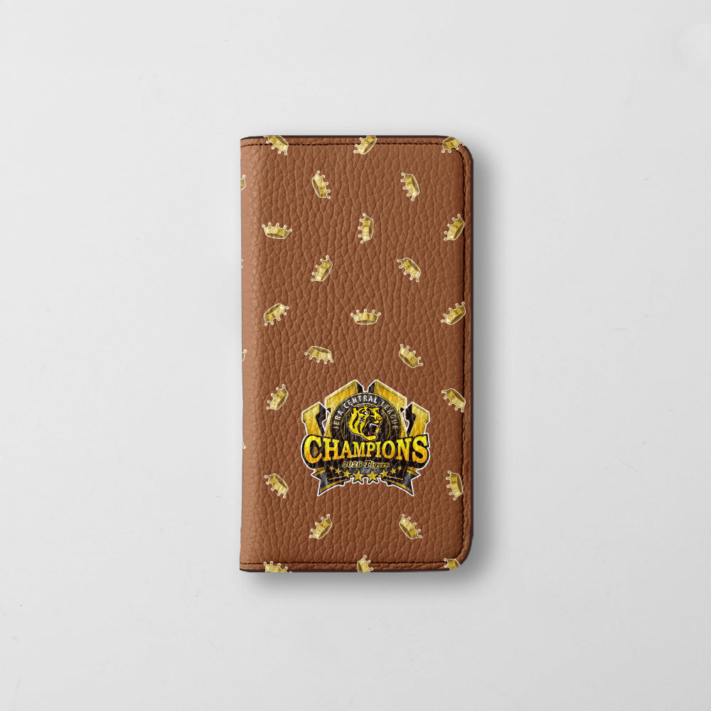 【期間限定】阪神タイガース × COVERARY 2026リーグ優勝ロゴ 総柄 本革 32色 イタリアンシュリンクレザー 手帳型ケース