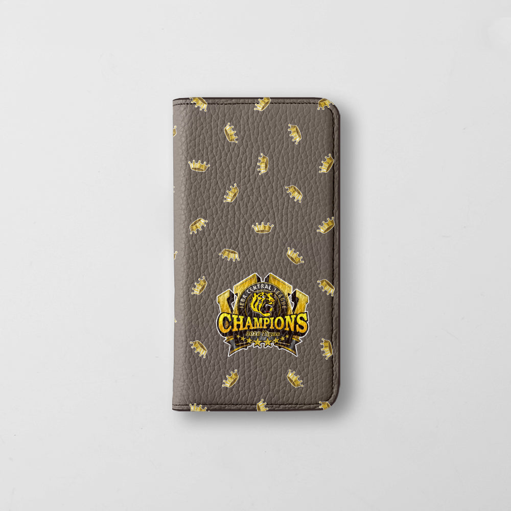 【期間限定】阪神タイガース × COVERARY 2026リーグ優勝ロゴ 総柄 本革 32色 イタリアンシュリンクレザー 手帳型ケース