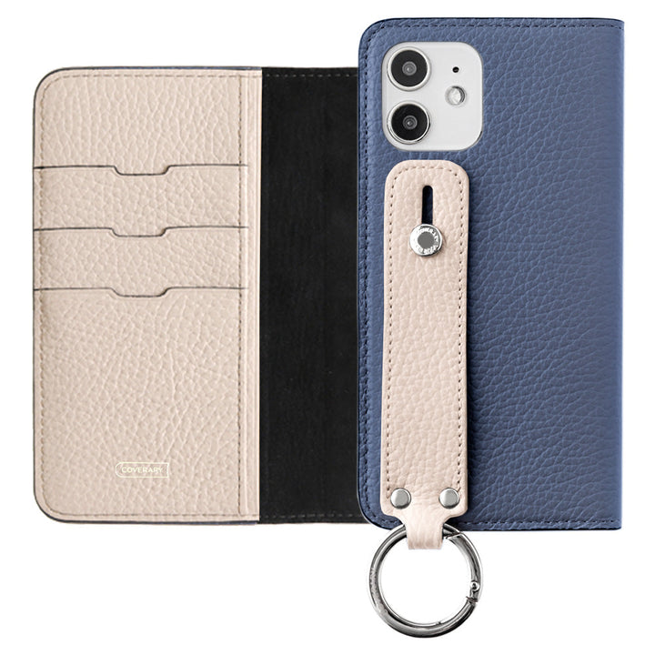 Genuine leather 32 colors Italian shrink leather bicolor hand belt attached notebook-style case iPhone series