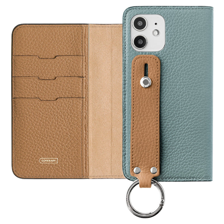 Genuine leather 32 colors Italian shrink leather bicolor hand belt attached notebook-style case iPhone series