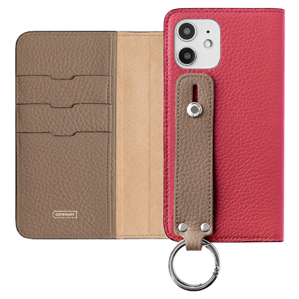 Genuine leather 32 colors Italian shrink leather bicolor hand belt attached notebook-style case iPhone series