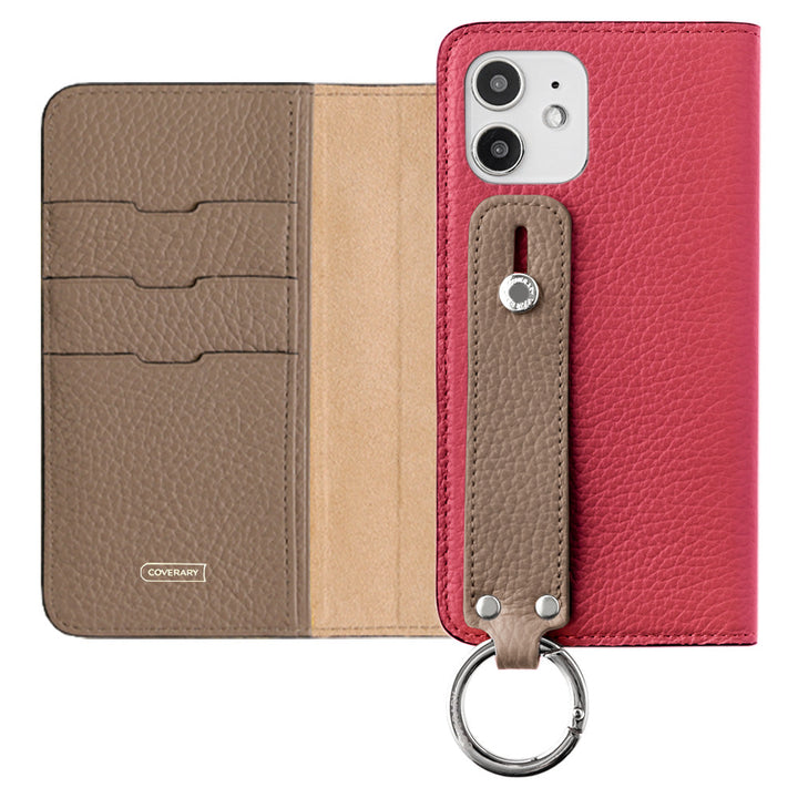 Genuine leather 32 colors Italian shrink leather bicolor hand belt attached notebook-style case AQUOS series