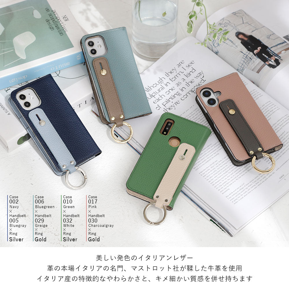 Genuine leather 32 colors Italian shrink leather bicolor hand belt attached notebook-style case iPhone series