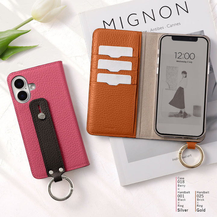 Genuine leather 32 colors Italian shrink leather bicolor hand belt attached notebook-style case AQUOS series