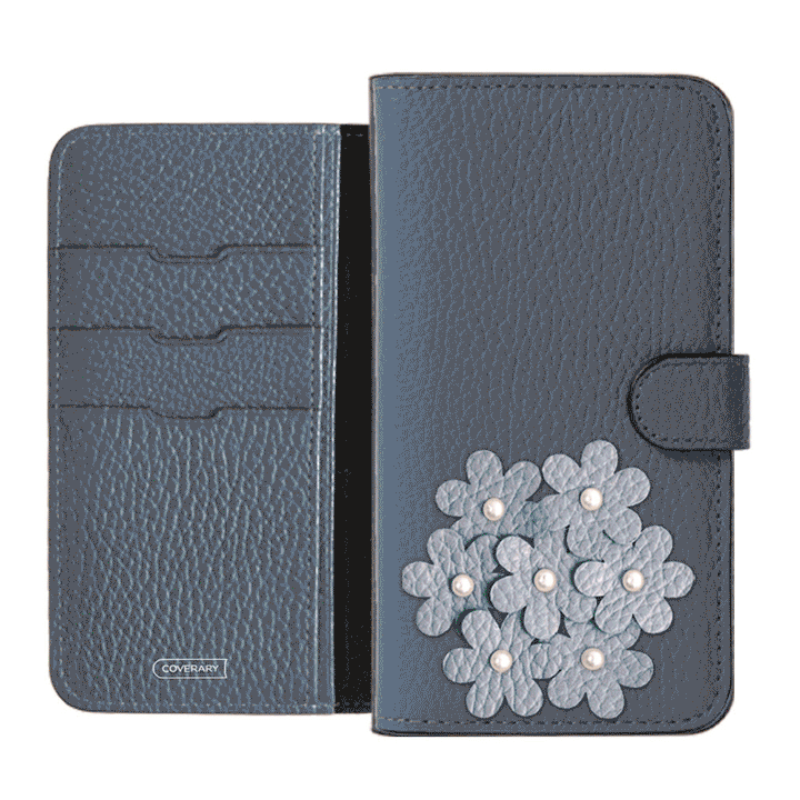 自分でデザイン あじさい フラワーデコ 手帳型ケース 本革 32色 イタリアンシュリンクレザー